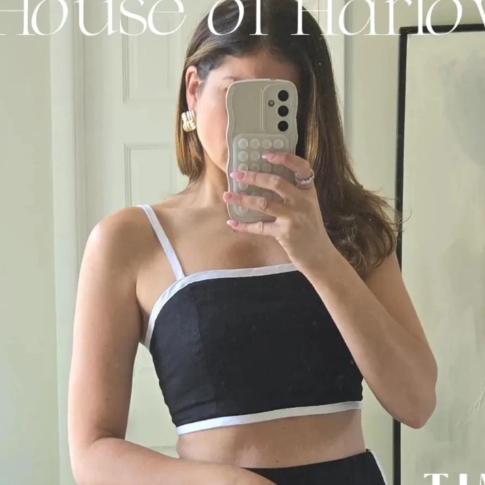 New House of Harlow‎ 1960 linen Blend Crop Top black white Medium